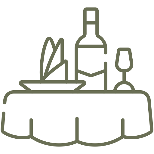Ikon - bord med flaske glass og tallerken